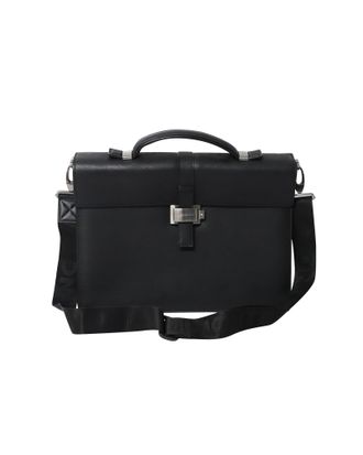 Montblanc Westside aktetas met dubbele zijvouwen in zwart getextureerd leer