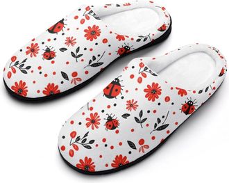 Generic Ladybug Insect Womens Slippers Warm House Slippers Indoor House Shoes with Anti-Skid Rubber Sole
