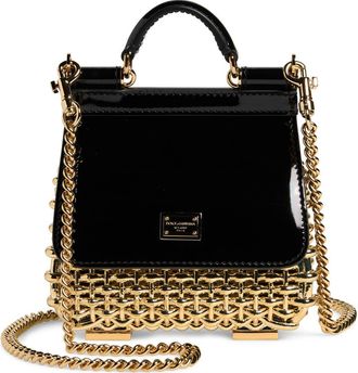 Dolce & Gabbana Mini Sicily Box Cage Shoulder Bag in 87530 Gold/Black at Nordstrom