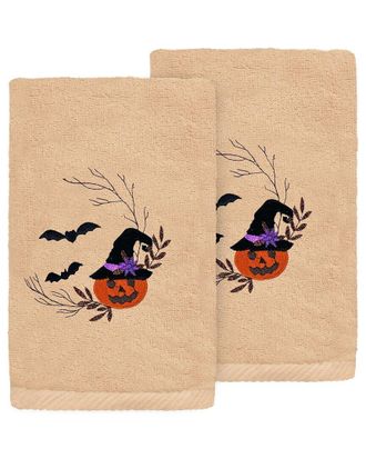 Linum Home Textiles Set Of 2 Pumpkin Head Embroidered Luxury Turkish Cotton Hand Towels
