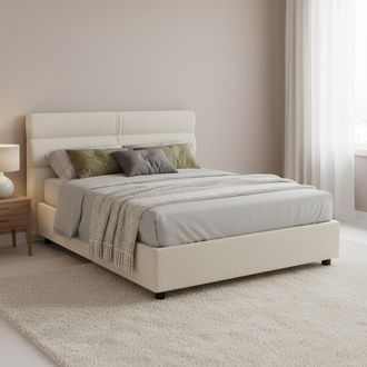 Dmora Cama De Una Plaza Y Media Brinzio, Colch&oacute;n Incluido, Desenfundable, Hecho En Italia, Con Almacenamiento, Beige