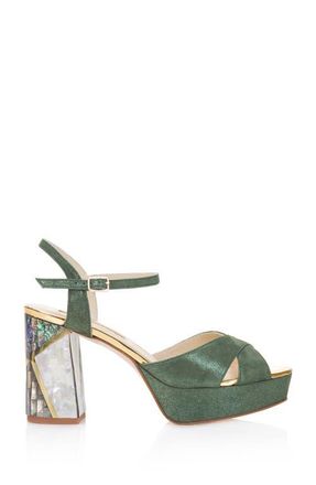 Freya Rose Zahra Verde Ankle Strap Pearl Heel Sandal in Green at Nordstrom, Size 35