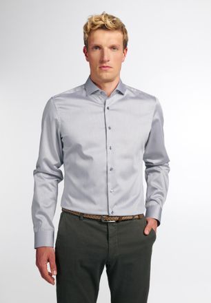 Eterna Langarmhemd ETERNA SLIM FIT, Herren, Gr. 39, N-Gr, silber, Twill, 100% Baumwolle, schmal, Manschette, Hemden Langarmhemd, NON IRON (b&uuml;gelfrei)