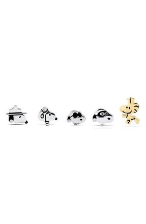 Crislu x Peanuts Snoopy & Woodstock Set of 5 Assorted Single Stud Earrings in Pure Platinum /Clear Stone at Nordstrom