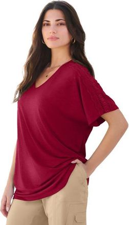 Roaman's Lace Trimmed Textured Tee in Rich Burgundy at Nordstrom, Size 16