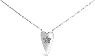 House of Brilliance 925 Sterling Silver Diamond Heart with Star Pendant Necklace