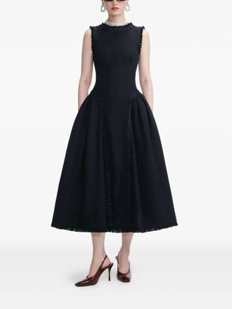 Self Portrait Boucle Sleeveless Midi Dress In Black