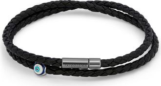 Tateossian Mens Mini Pop Braded Bracelet in Black at Nordstrom, Size Large