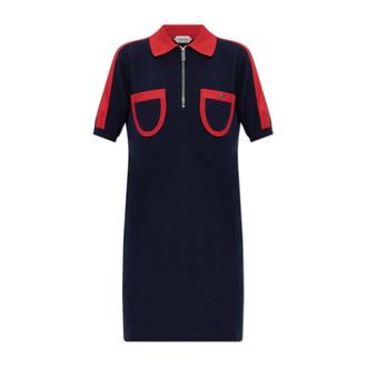Versace Short Dresses, female, Blue, Size: XS Cotton Knit Zip Midi Dress