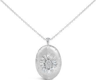 House of Brilliance Sterling Silver 3/8 Cttw Diamond Puffed Oval Medallion Pendant Necklace