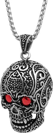 Steeltime Mens Stainless Steel Skull Pendant Necklace in Silver at Nordstrom Rack