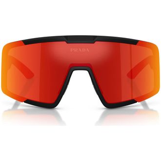 Prada 144mm Shield Sunglasses in Matte Black /Brown Tangerine at Nordstrom