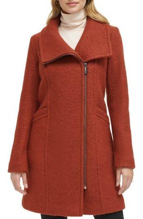 Kenneth Cole Asymmetric Zip Convertible Collar Boucl&eacute; Coat in Paprika at Nordstrom Rack, Size X-Large