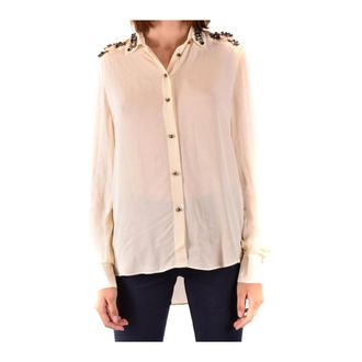 Pinko Shirts, female, White, Size: M Silk Blouse Shoulder Embellishments