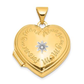 Diamond2Deal 14k Yellow Gold Diamond Star FOREVER MY FRIEND ALWAYS MY MOM 18mm Heart Locket