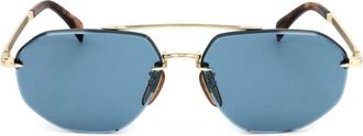 David Beckham Db 1101/G/S Geometric-Shaped Gold Metal Frame Sunglasses