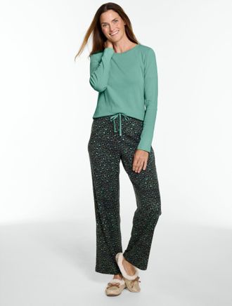 Talbots Cotton Ribbed Pajama Set - Fabulous Leopard - Sea Spray Green - Medium Talbots
