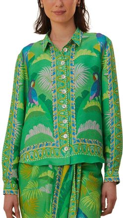 Farm Rio Macaw Scarf Green Long Sleeved Shirt