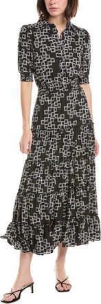 T Tahari Elbow Sleeve Button Down Tiered Dress