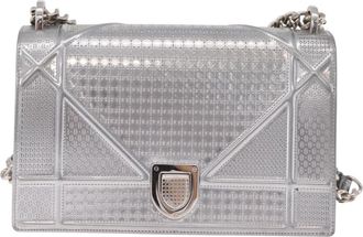 Dior Diorama Flap Patent Silver Patent_Leather Handbag (Pre-Owned)