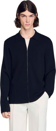 Sandro Zipped viscose knit cardigan in Black at Nordstrom, Size Xx-Large