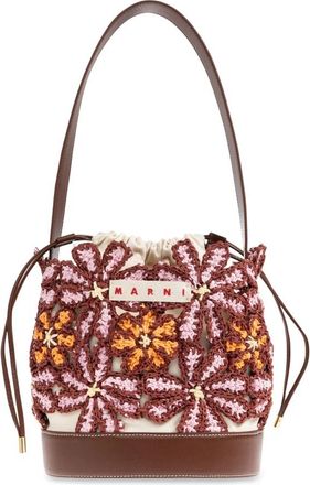 Marni Flower Bucket Bag - Dames - Schoudertassen - Bruin - ONE Size - Katoen - Tassen