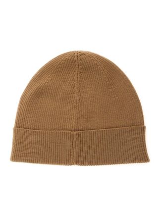Saint Laurent Womens Beige Knit Beanie With Logo Patch Wool Hat