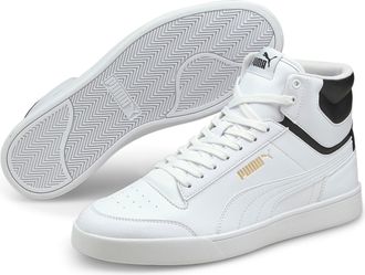 Puma Sneaker PUMA SHUFFLE MID, Damen, Gr. 38, weiss (puma wei&szlig;, puma wei&szlig;, puma schwarz, puma team gold), Synthetik, kontrastfarbene Details, unifarben, Sc