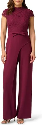 Adrianna Papell Mixed Media Lace & Crepe Jumpsuit in Cabernet at Nordstrom, Size 14