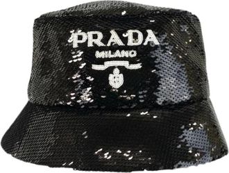 Prada Pre-owned Accessories, female, Black, Size: ONE SIZE Pre-owned Cotton Silk Bucket Hat
