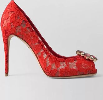 Dolce & Gabbana crystal-embellished lace peep-toe pumps