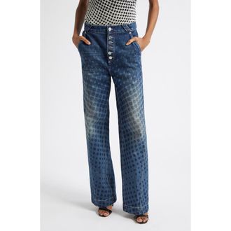 Christopher John Rogers Halftone Dot Straight Leg Jeans in Washed Indigo at Nordstrom, Size 28