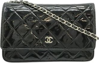 Chanel Pre-owned Matelasse Patent Leather Chain Wallet - Dames - Vintage Schoudertas - Zwart - ONE Size - Leer - Vintage