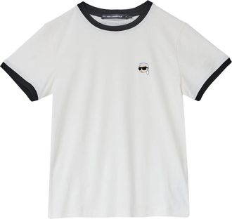 Karl Lagerfeld Ikon Patch Slim T-shirt - Dames - T-shirts - Wit - XS - Katoen - Tops