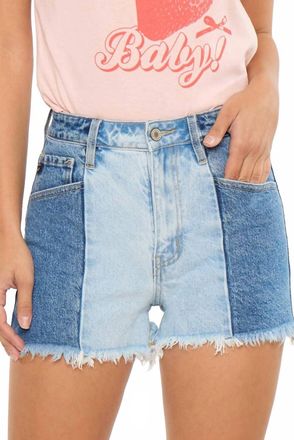 Kancan Two-Tone Color Block Ultra High-Rise Western Denim Shorts In Medium
