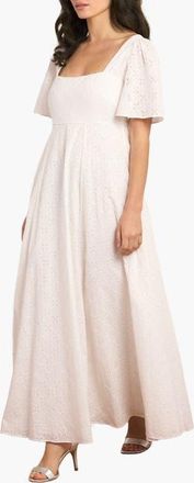 Needle & Thread Marisol Cotton Broderie Ankle Gown in Optic White at Nordstrom, Size 10