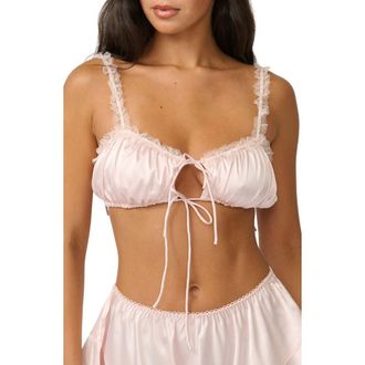 Kat The Label Lulu Tie Strap Lace Trim Bralette in Ballerina at Nordstrom, Size Xx-Large