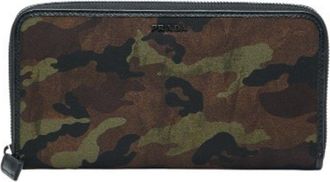 Prada Black Khaki Nylon Leather Long Wallet (Bi-Fold) (Pre-Owned)