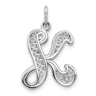 Diamond2Deal 10K White Gold Filigree Initial K Pendant