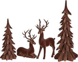 Glitzhome Handmade Set Of 4 Christmas Flocked Reindeer Table Decor Set