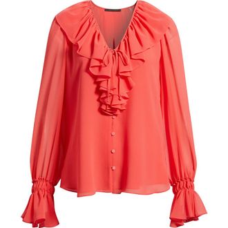 Kobi Halperin Joslyn Ruffle Top in Bright Coral at Nordstrom, Size Xx-Large