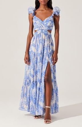 ASTR the Label Frittilaria Floral Cutout Detail Maxi Dress in Blue Floral at Nordstrom Rack, Size Large