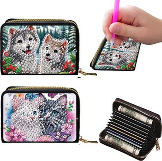 Generic 2Pcs Crdit card Holder Diamond Art Painting PU Wallet ID crd Case Zipper Animal Pattern Fashion DIY Diamond Painting Art Kit Compact Cin Purse Credit 