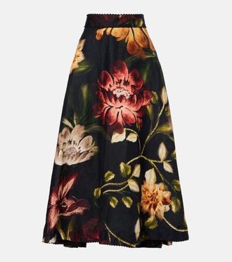 Agua Bendita Floral linen maxi skirt