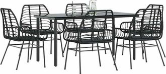 vidaXL Juego De Comedor Jard&iacute;n 7 Piezas Rat&aacute;n Sint&eacute;tico Negro Vidaxl
