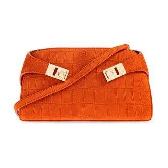 Ferragamo Cross Body Bags, female, Orange, Size: ONE SIZE Hug Suede Crossbody Bag