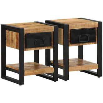vidaXL Mesitas De Noche 2 Piezas Madera Maciza Rugosa Mango Vidaxl
