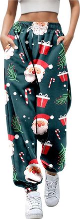 Generic Womens Christmas Print Gym Sport Jogger Sweatpants Winters Joggers Pockets Pants with Pockets and Baggy Elastic Waist Trousers for Casual Gym and Jogg