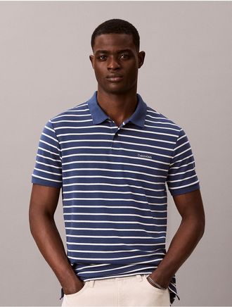 Calvin Klein Mens Liquid Touch Stripe Polo Shirt - Navy - XL