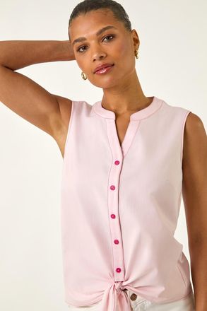 Roman Contrast Tie Front Button Blouse